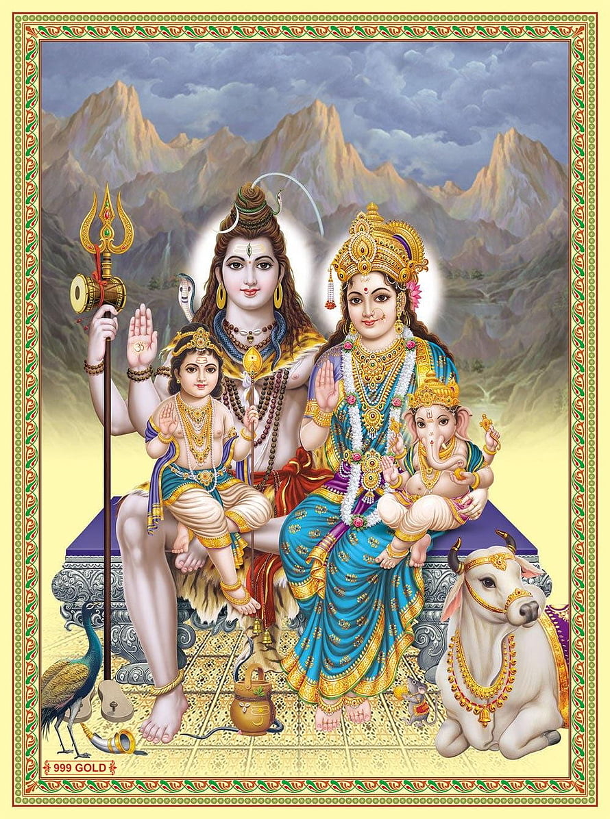 Lord Shiva Parivar Family Portrait with Parvati Ganesha and Kartikeya HD phone wallpaper