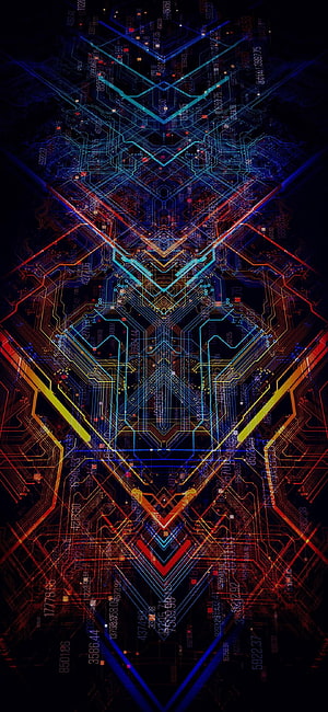 Abstract Neon Circuit Board Pattern With Glowing Digital Traces And Geometric Tech Design HD phone wallpaper