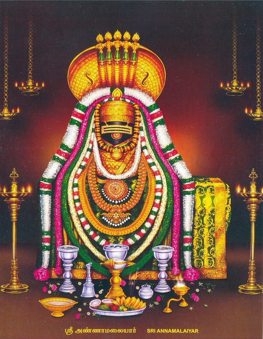 Sri Annamalaiyar Hindu Deity Wallpaper with Floral Garlands and Temple Lamps HD phone wallpaper