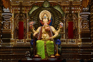 Lalbaugcha Raja Ganesha Murti in Ornate Temple Setting HD wallpaper