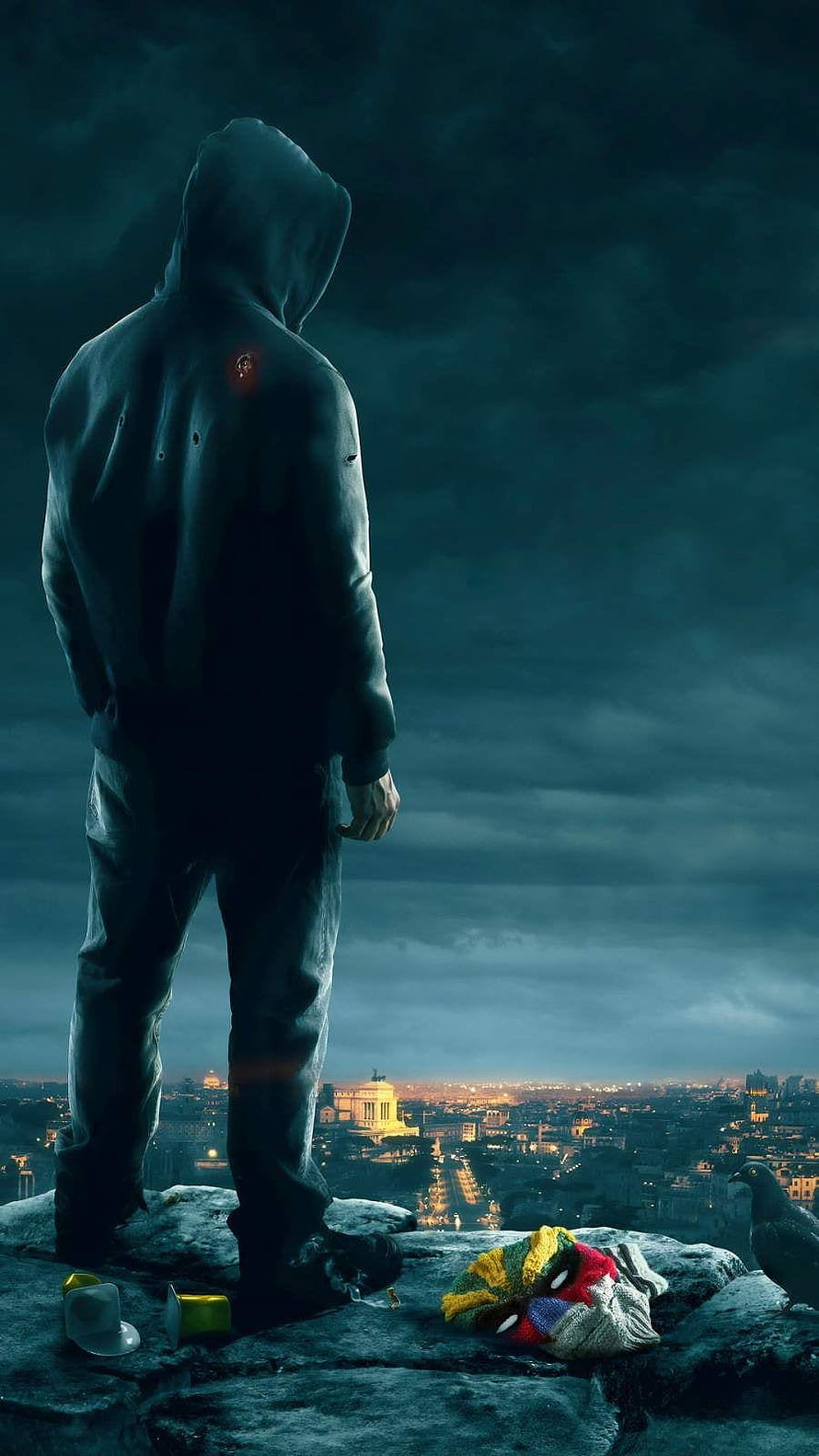 Spider-Man Miles Morales Hoodie Back View Over Cityscape Wallpaper, Alone Boy on Dog, lonely cartoon HD phone wallpaper