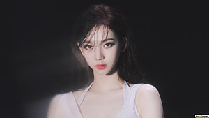 Aesthetic Portrait of Aespa Karina in White Top with Dramatic Lighting HD wallpaper