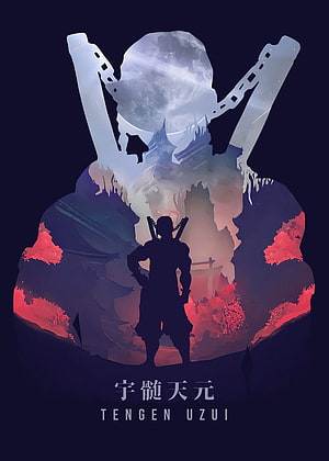 Tengen Uzui Demon Slayer Silhouette Poster with Moon and Cherry Blossoms HD phone wallpaper