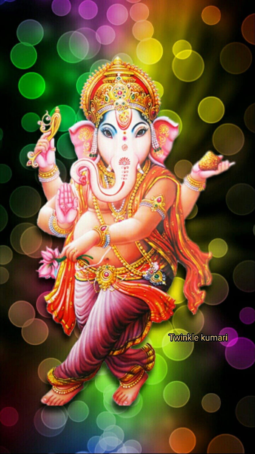 Ganesha Digital Art with Ornate Jewelry and Lotus on Bokeh Background HD phone wallpaper