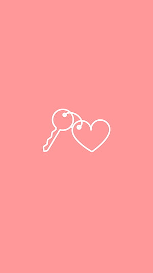 Minimalist White Line Art Key and Heart Icon on Soft Pink Background HD phone wallpaper