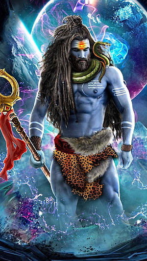 Bholenath Shiva 3D Digital Art with Cosmic Nebula Background and Trishula HD phone wallpaper