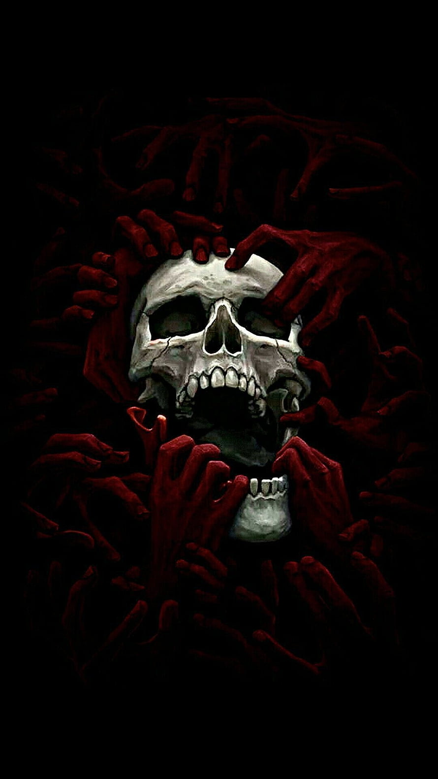 Dark Fantasy Skull Surrounded by Red Hands HD phone wallpaper