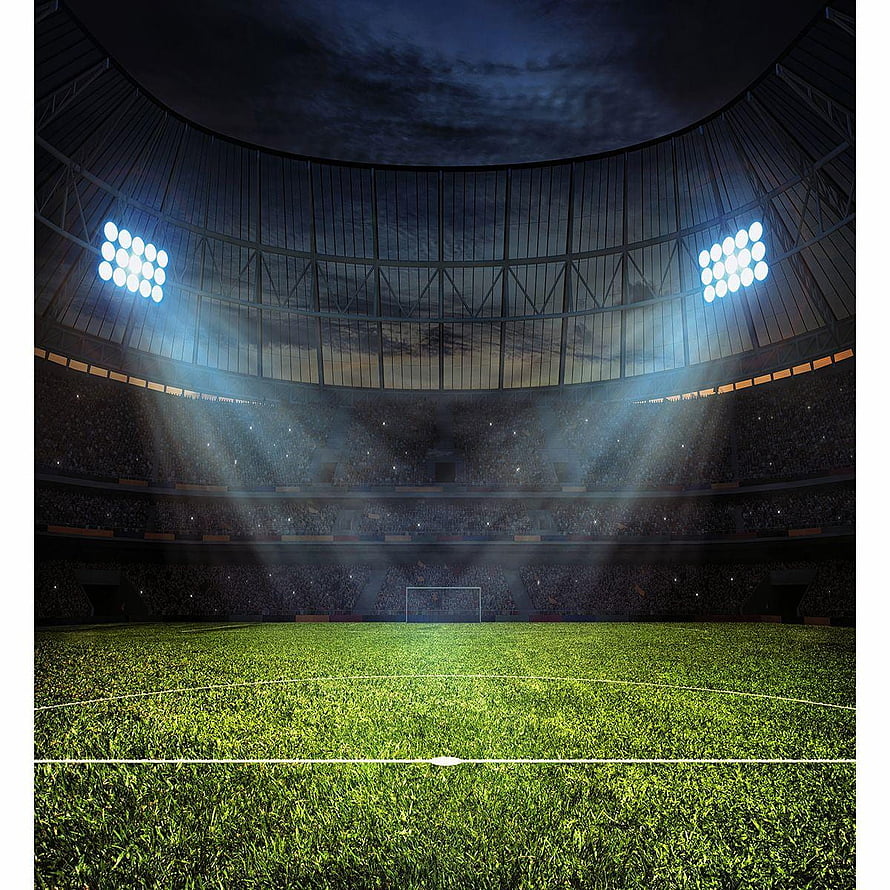 Atmospheric Night Soccer Stadium with Floodlights and Green Pitch HD phone wallpaper