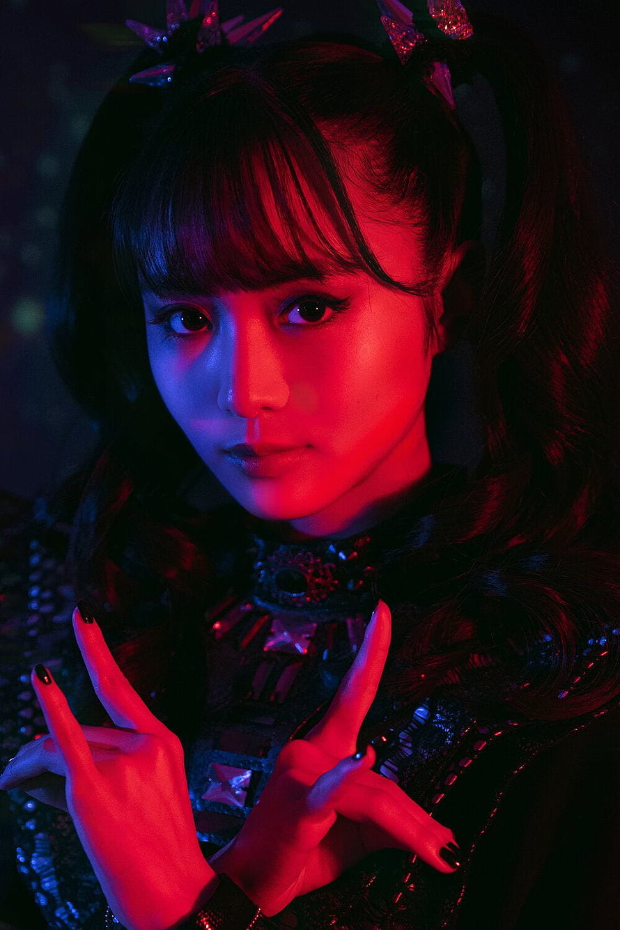 Moa Kikuchi in Dramatic Red and Blue Neon Lighting with Elaborate Stage Costume HD phone wallpaper