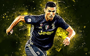 Cristiano Ronaldo in Juventus Kit Sprinting with Dynamic Yellow Energy Effects HD wallpaper