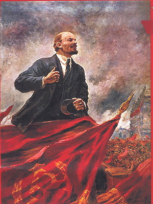 Lenin Addressing a Crowd with a Red Flag in a Classic Soviet Propaganda Painting HD phone wallpaper