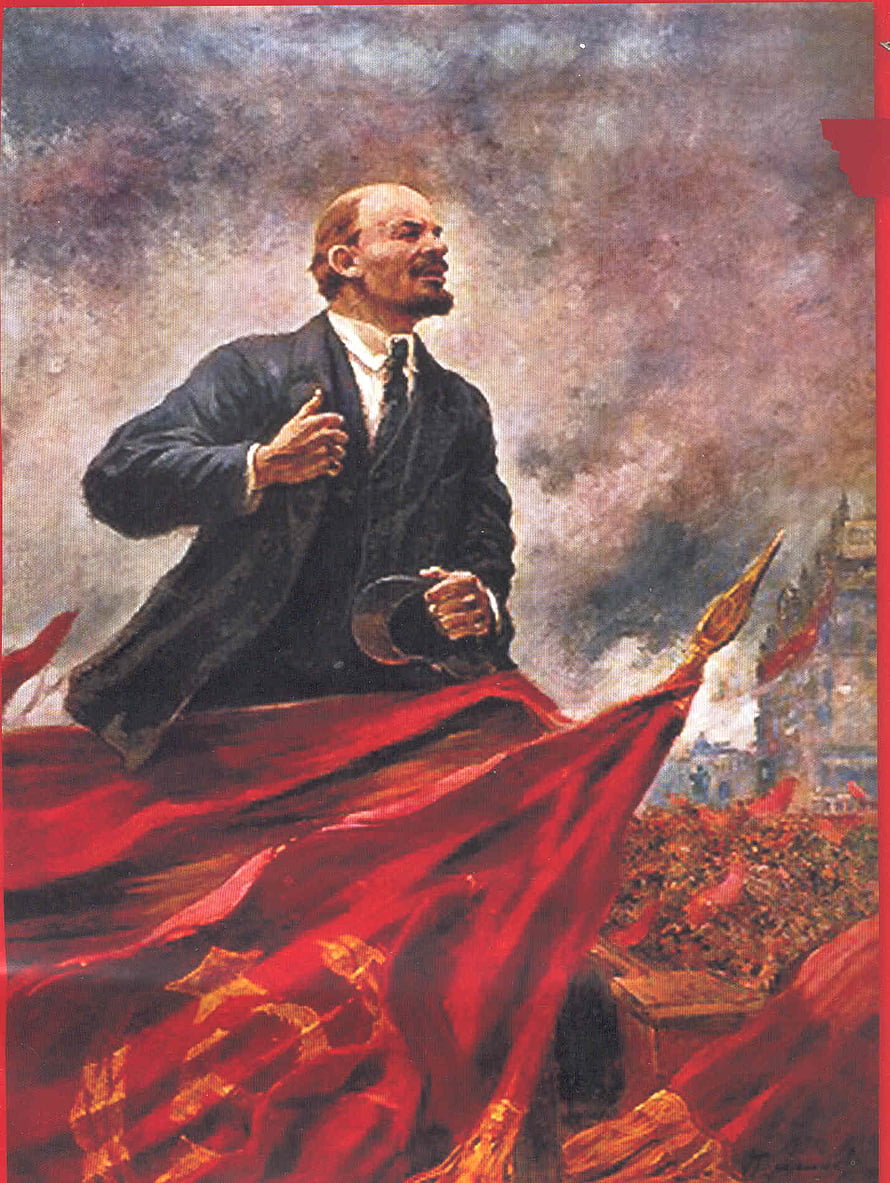 Lenin Addressing a Crowd with a Red Flag in a Classic Soviet Propaganda Painting HD phone wallpaper