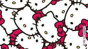 Hello Kitty repeating pattern wallpaper with pink bows and polka dots HD wallpaper