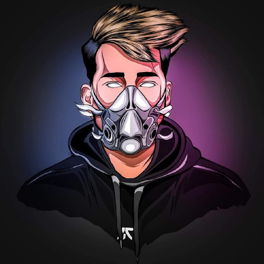 Stylized Digital Portrait of a Man Wearing a Tactical Gas Mask and Black Hoodie, Scout pubg logo, pubg creative profile HD phone wallpaper