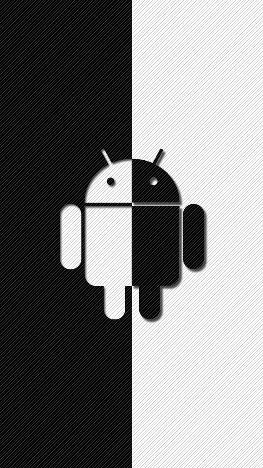 Android Robot Logo Split Black and White Minimalist Design HD phone wallpaper