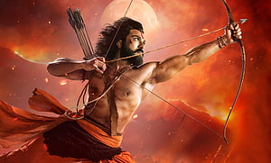 Alluri Sita Ramaraju Archery Poster From RRR With Fiery Sky And Full Moon HD wallpaper