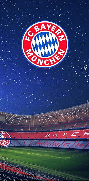 FC Bayern München Stadium Under Starry Night Sky with Team Crest HD phone wallpaper