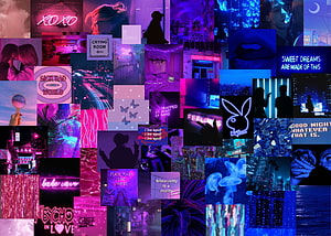 Neon Aesthetic Collage Wallpaper Featuring Pink and Blue Vibes, Cityscapes, and E-girl Mood Board Elements HD wallpaper