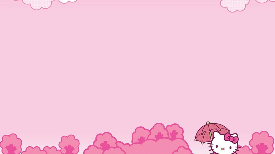 Hello Kitty with Pink Umbrella and Cherry Blossoms on Soft Pink Background HD wallpaper