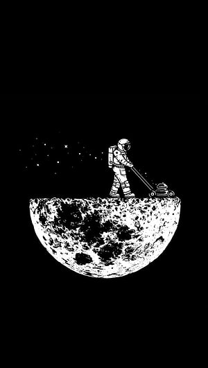 Minimalist Black and White Astronaut Mowing the Moon Surface Illustration HD phone wallpaper