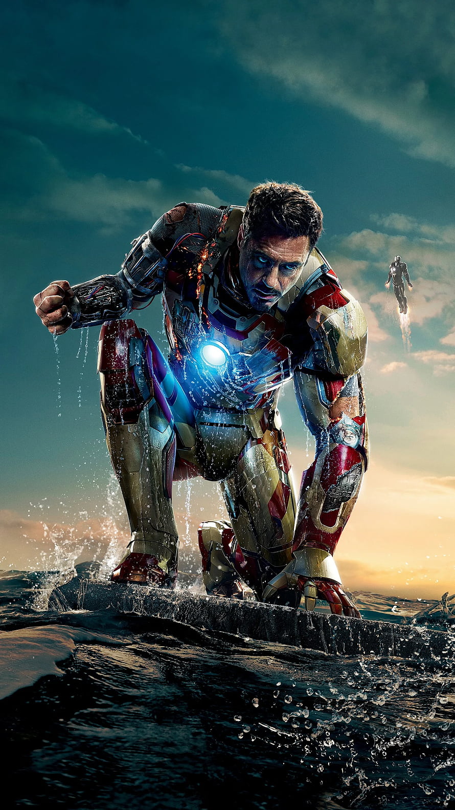Iron Man 3 Movie Poster: Tony Stark in Damaged Armor Rising from the Ocean, Iron Man 3, , Movies, 3d android iron man HD phone wallpaper