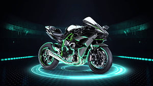 Futuristic Black Sport Motorcycle With Neon Green Glow Effects HD wallpaper