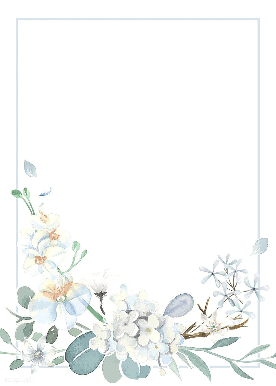 Delicate Watercolor Floral Corner Frame with Soft Blue and White Blooms on White Background HD phone wallpaper