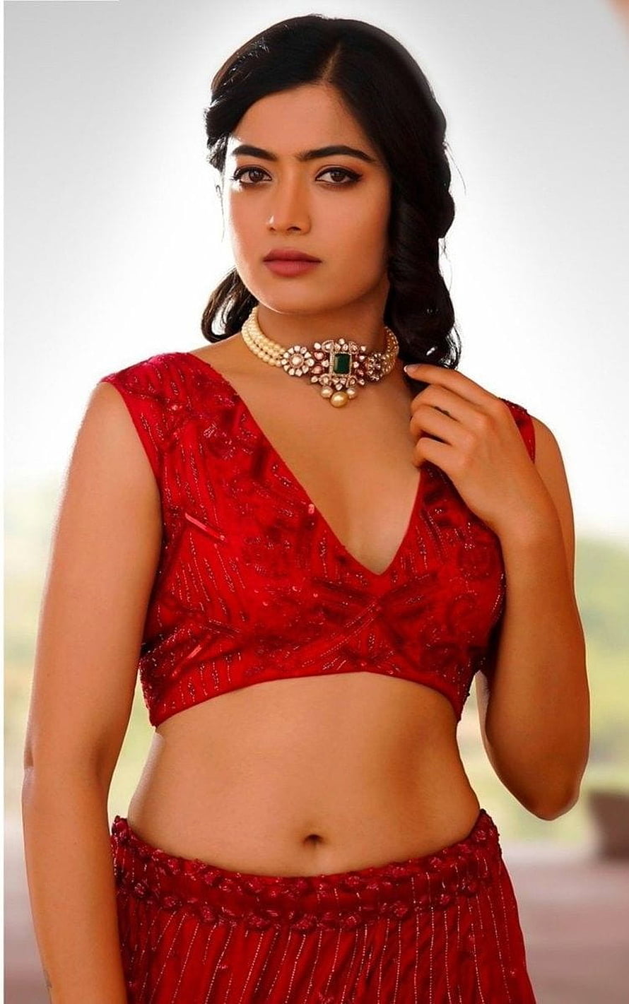 Woman in Red Embroidered Lehenga Choli with Traditional Jewelry, Pin on Rashmika Mandanna, rashmika navel HD phone wallpaper