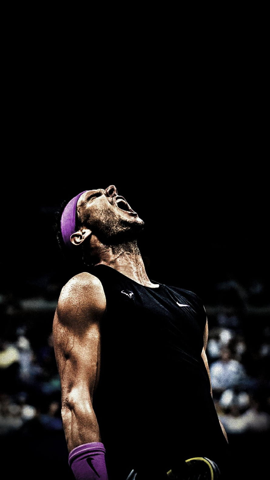 Rafael Nadal Intense Tennis Celebration Portrait in Black Nike Gear HD phone wallpaper