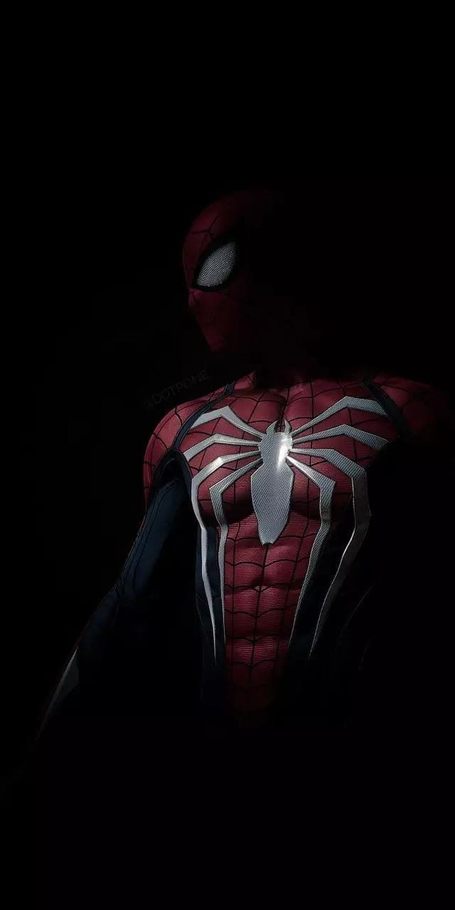 Spider-Man in Dark Suit with Silver Spider Emblem on Black Background, spider man symbols, #Spider Man Symbol HD phone wallpaper
