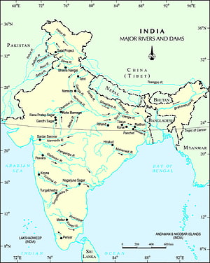 Detailed Map of India Showing Major Rivers and Dams with Geographic Boundaries HD phone wallpaper