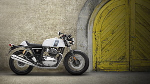 Royal Enfield Classic 350 Cafe Racer Motorcycle in White and Black HD wallpaper