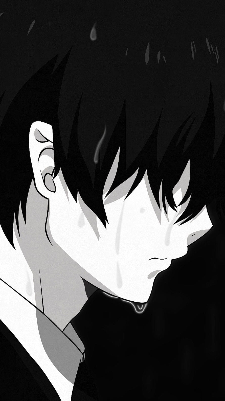 Sad Anime Boy Crying in Black and White HD phone wallpaper