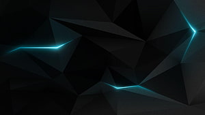 Dark Geometric Low Poly Background with Cyan Neon Light Lines HD wallpaper