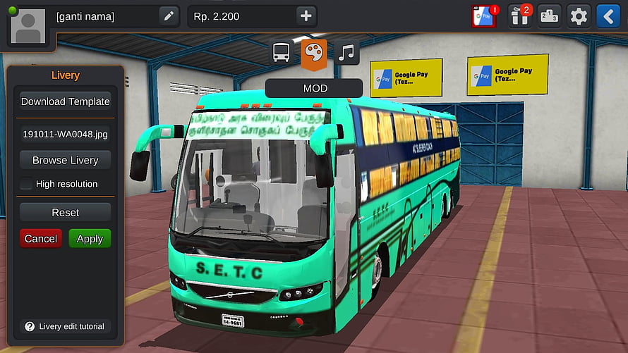 Turquoise Volvo Bus with SETC Livery in Garage Simulator HD wallpaper