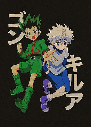 Hunter x Hunter Gon and Killua Dynamic Anime Poster on Black Background HD phone wallpaper