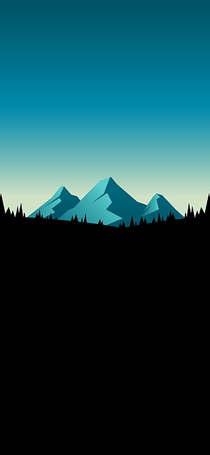Minimalist Blue Mountain Range With Silhouette Forest Vector Art HD phone wallpaper