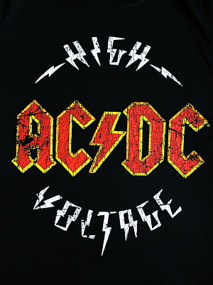 AC/DC High Voltage Logo Print on Black Heavy Metal Band T-Shirt HD phone wallpaper