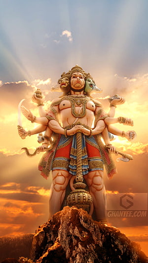 Sri Hanuman Multi-Armed Divine Form Standing on Rock at Sunset, 90 Sri Hanuman ideas in 2022, bajrangbali HD phone wallpaper