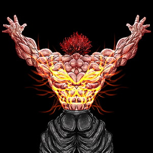 Muscular Demon Back View with Glowing Orange Veins and Red Hair HD phone wallpaper