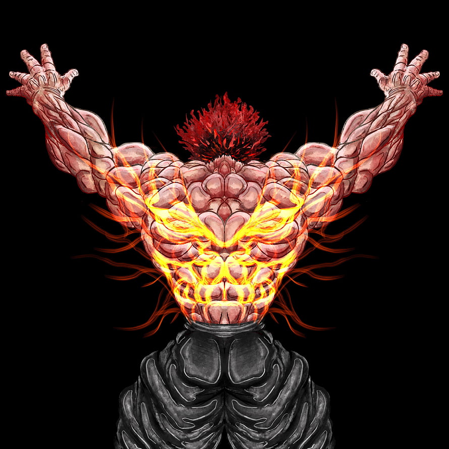 Muscular Demon Back View with Glowing Orange Veins and Red Hair HD phone wallpaper