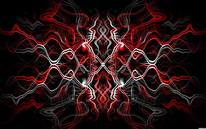 Symmetrical Red and White Abstract Line Art on Black Background HD wallpaper