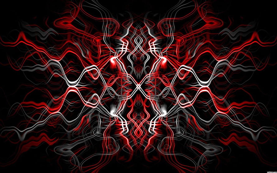Symmetrical Red and White Abstract Line Art on Black Background HD wallpaper