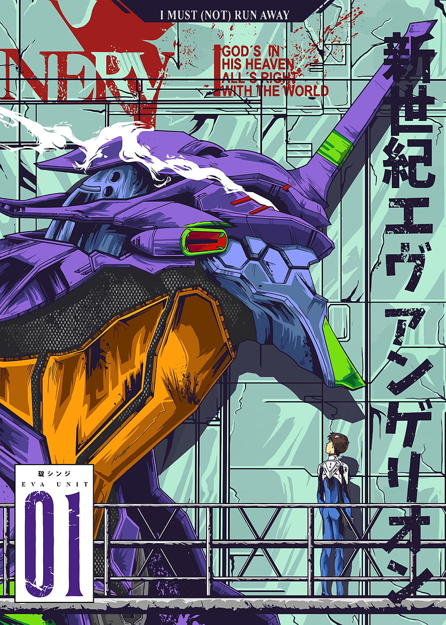 Neon Genesis Evangelion Unit 01 Poster Art with Pilot and NERV Logo HD phone wallpaper