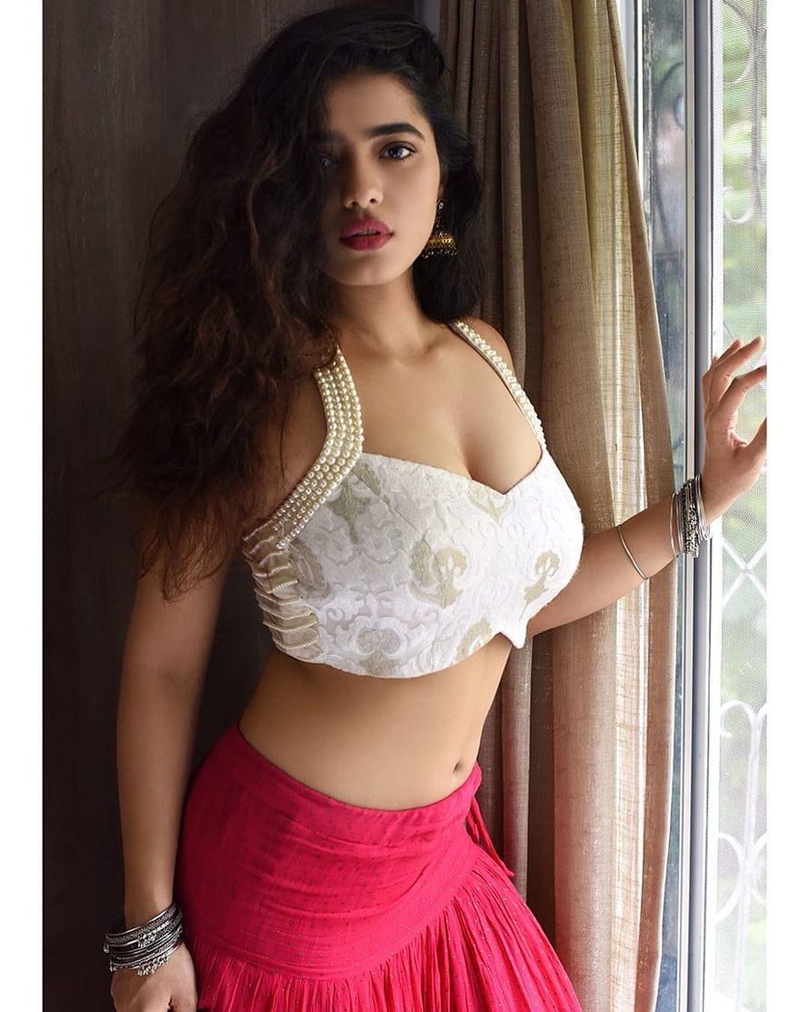 Ketika Sharma in White Embroidered Crop Top and Pink Skirt by Window HD phone wallpaper