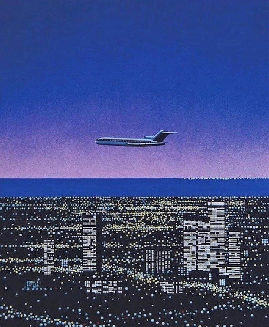 Retro Aesthetic Airplane Flying Over Pixelated City Lights at Night HD phone wallpaper