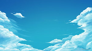Serene Anime Sky With Fluffy White Clouds And Deep Blue Horizon HD wallpaper