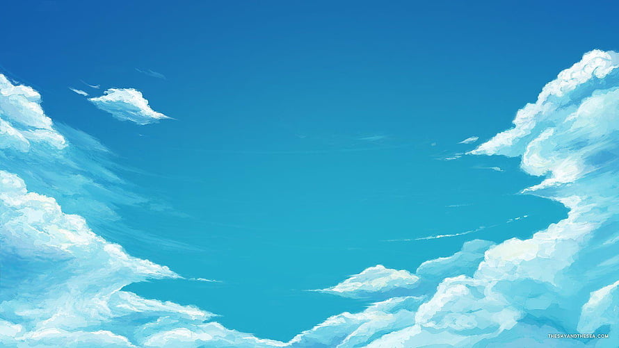 Serene Anime Sky With Fluffy White Clouds And Deep Blue Horizon HD wallpaper