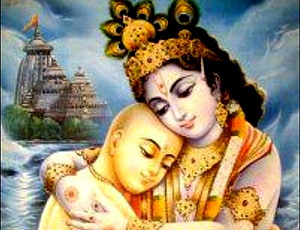Mother and Child in Traditional Indian Attire with Temple in Background HD wallpaper