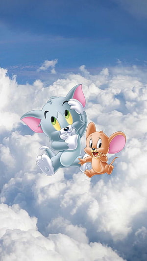 Tom and Jerry Cartoon Characters Floating in the Clouds HD phone wallpaper